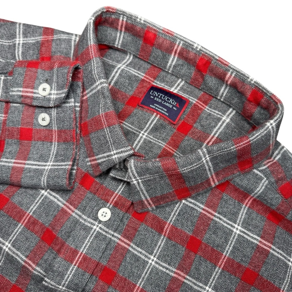 UNTUCKit Men’s XXXL Jaxon Red Gray Plaid Flannel Shirt Cotton Regular Fit‎